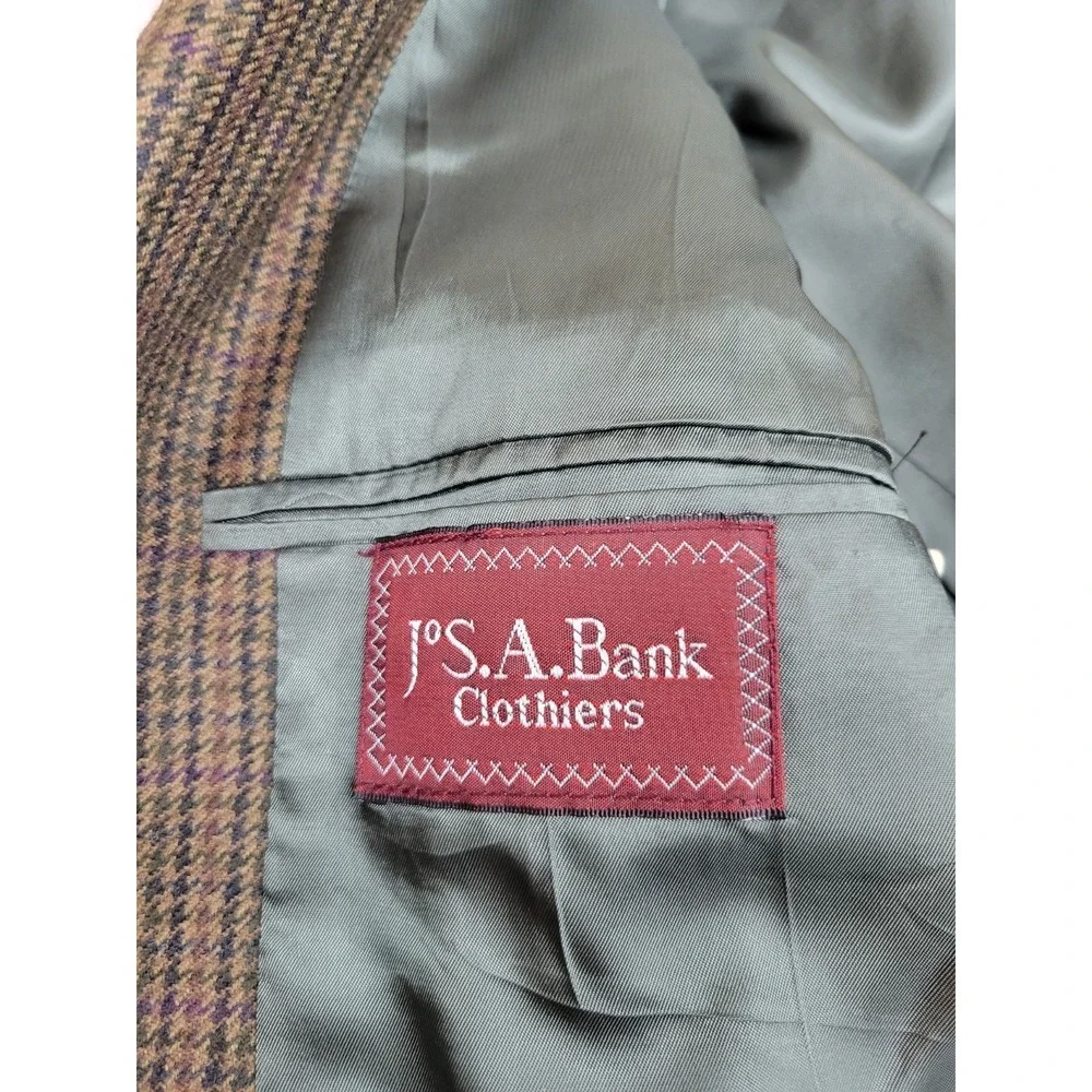 J.S.A. Bank Clothiers Brown Houndstooth‎ Sport Coat Blazer Men's 44R Wool...